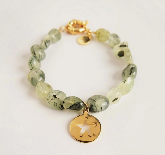 Prehnite Gemstone Star Charm Bracelet