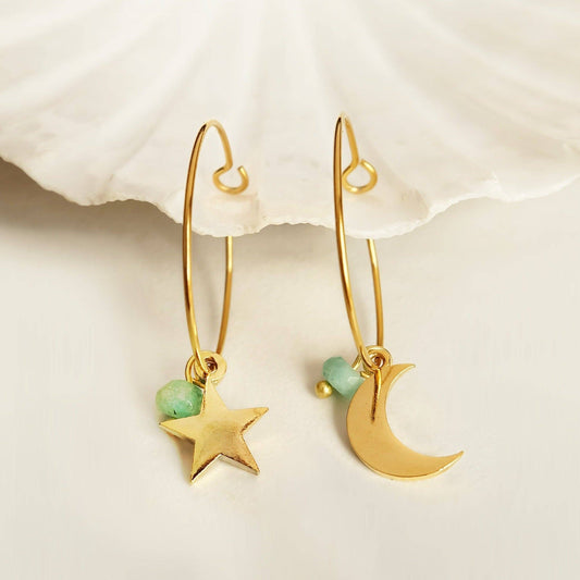 Mismatched Moon and Star Hoop Earrings